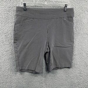 Chicos Womens Perfect Stretch Shorts L Short Black Stripe Pull On Casual Comfort